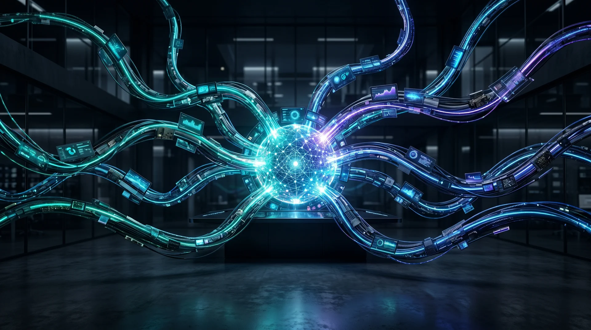 Abstract full-service marketing operating system with connected signal paths