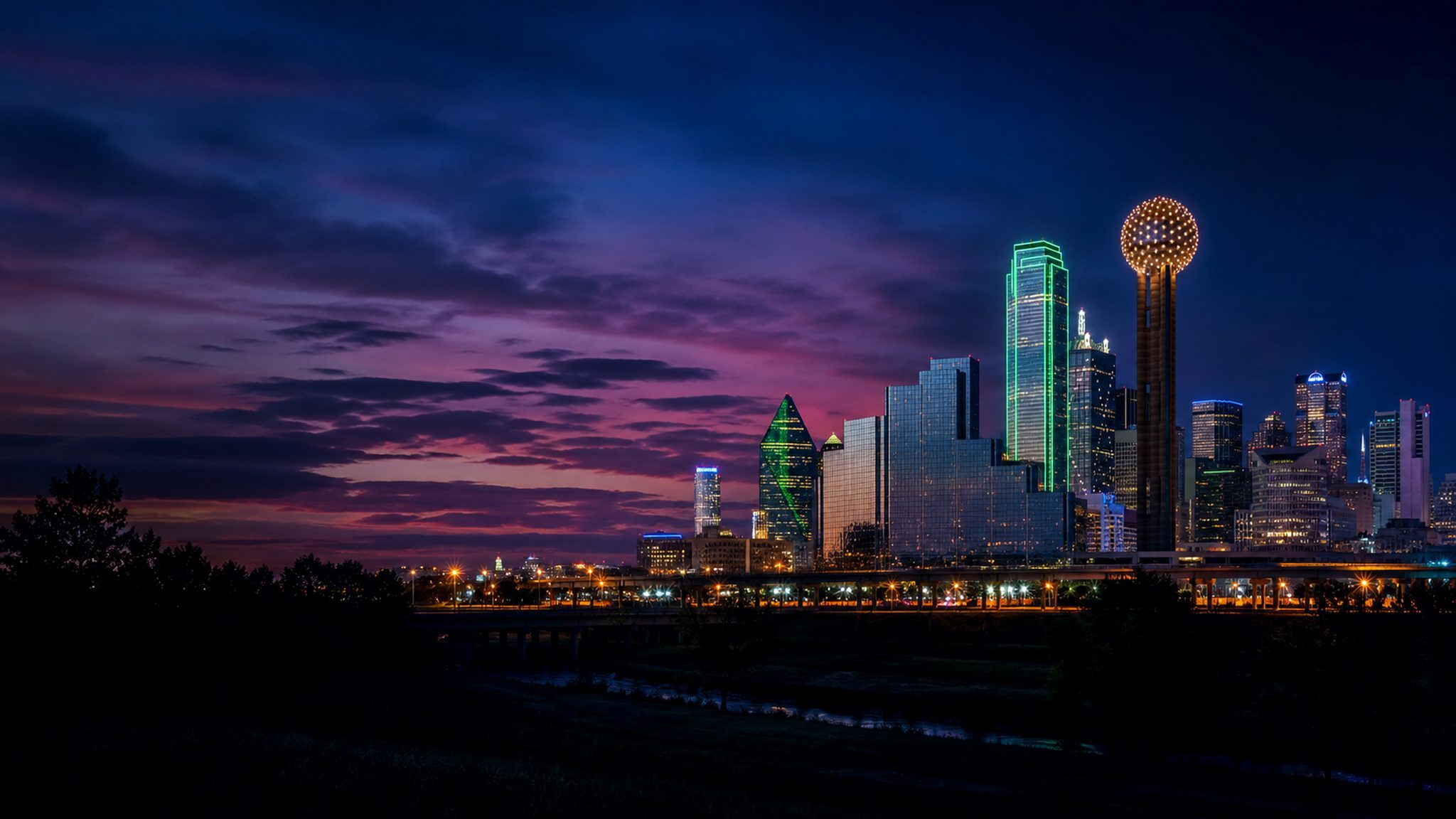 Dallas skyline at dusk for Squid X Media Dallas marketing agency services