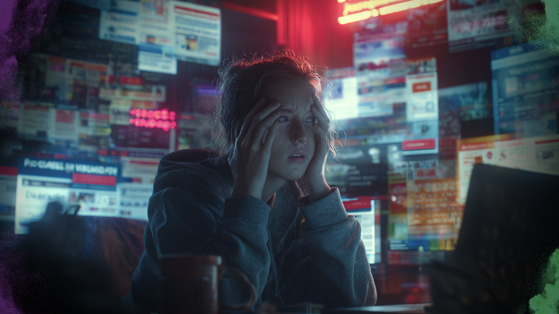 Person overwhelmed by digital ads illustrating the cost of poor PPC structure and misaligned Google Ads campaigns